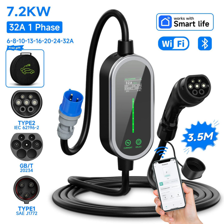 Tragbares Ladegerät 7,2 kW 32 A Type2 für BYD und Denza D9