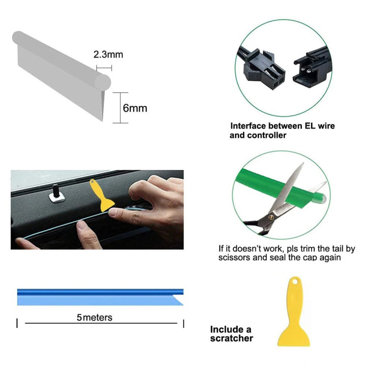 EL-Lichtleiste 5 m USB für BYD Atto 2/3, Dolphin, Seal – Bild 15